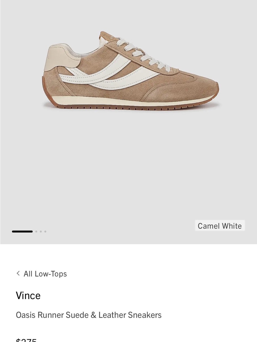 Vince Camel and White Low-Top Suede Runner Sneaker